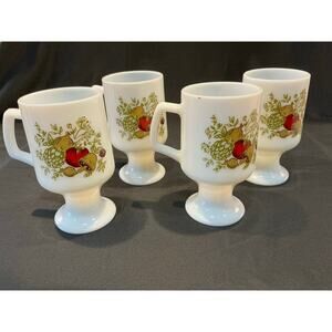 Spice O’Life Footed Pedestal Milk Glass Mugs with Mushroom Pattern (set of 4)